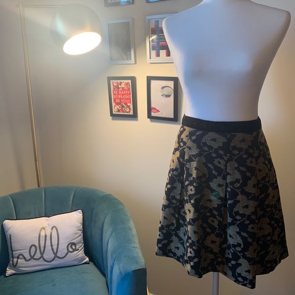 LOFT Black and Gold Printed Skirt - Picture 1 of 3